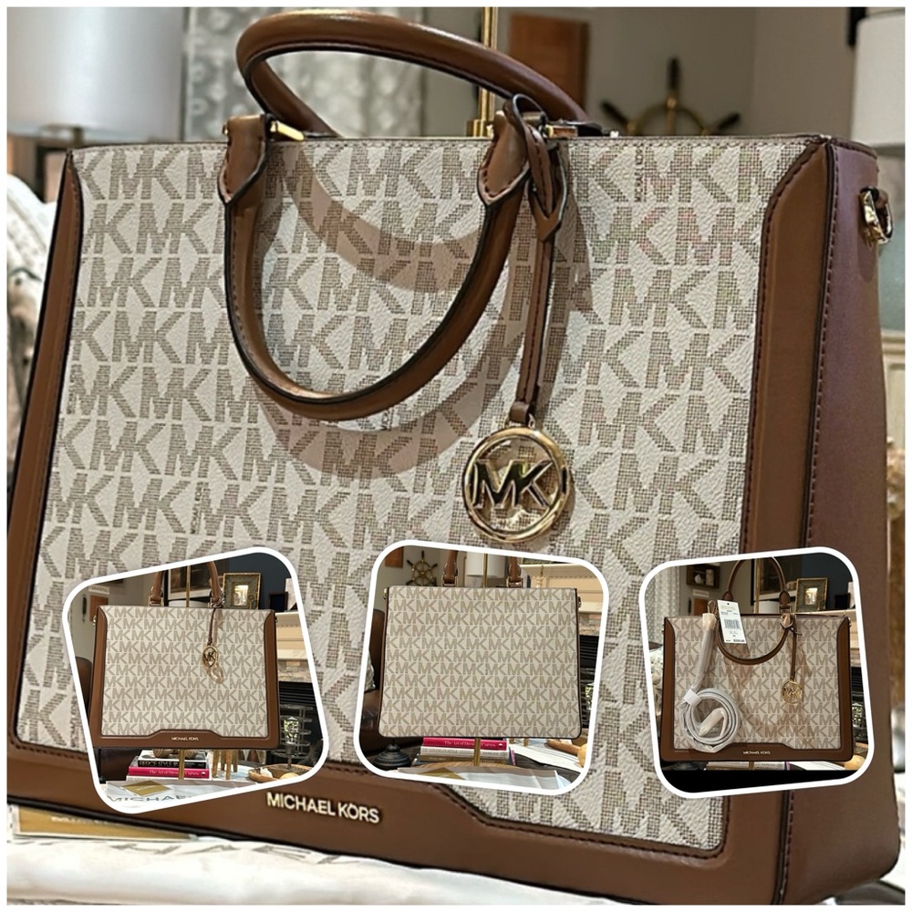 MICHAEL Michael Kors Jessie Large Tote Satchel in Signature Vanilla, BNWT